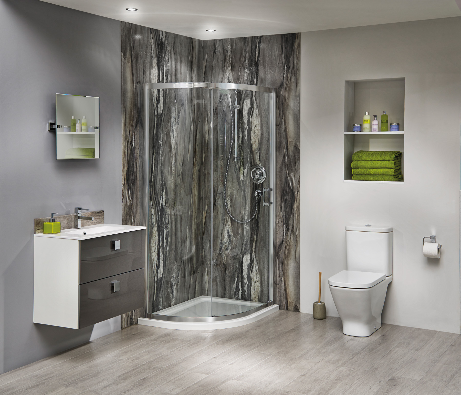 Bushboards Nuance bathroom wall panelling in Dolce Vita 02 LS LR